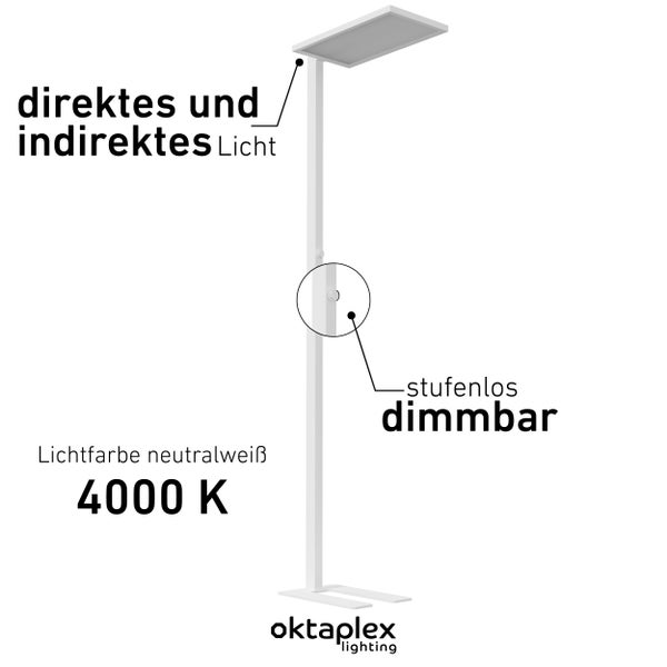 Malmö Büro Stehlampe 4000K dimmbar Aluminium 7500lm Tageslicht Deckenfluter 60W flexible Arbeitsplatzbeleuchtung für Büros