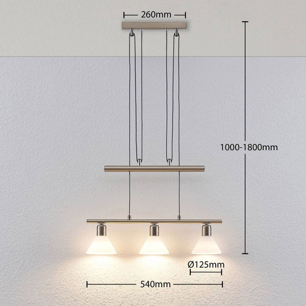 Lindby Hängelampe 3 flammig, höhenverstellbar Esstisch Pendelleuchte Glas Metall Hängeleuchte für Esszimmer Wohnzimmer Balkenpendelleuchte Glasleuchte