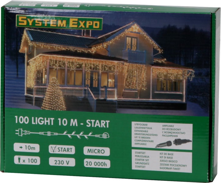 Verpackung einer System Expo Lichterkette mit 100 Lichtern und 10 Metern Länge