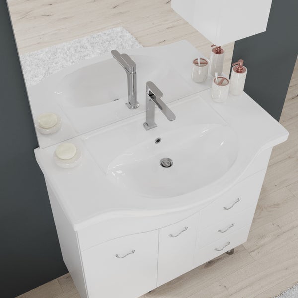 Bodenstehendes Badmöbel Set mit Hängeschrank, glänzend weiß | Easy