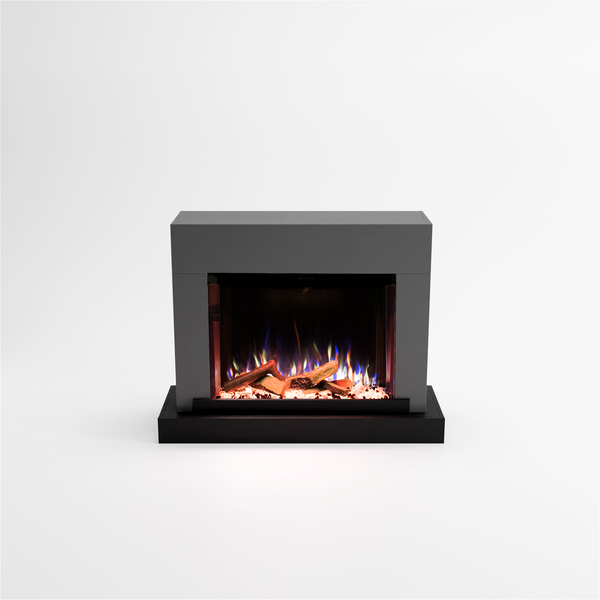 Glow Fire Elektrokamin 'PR4' | LED Standkamin in grau mit Heizung (1500 W) | HxBxT: 126x97x43 cmcm