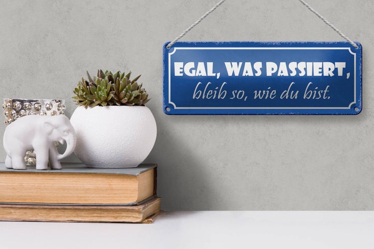 Blechschild Spruch 27x10cm egal was passiert bleib wie bist Dekoration