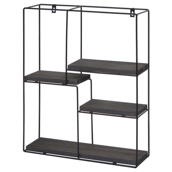 Wandregal mit Metallrahmen und Holzablagen