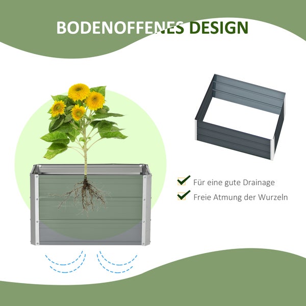Outsunny Hochbeet aus Stahl Gartenbeet Pflanzkasten Blumenkasten Blumenkübel mit Handschuhe Dunkelgrau 66 x 47 x 40 cm