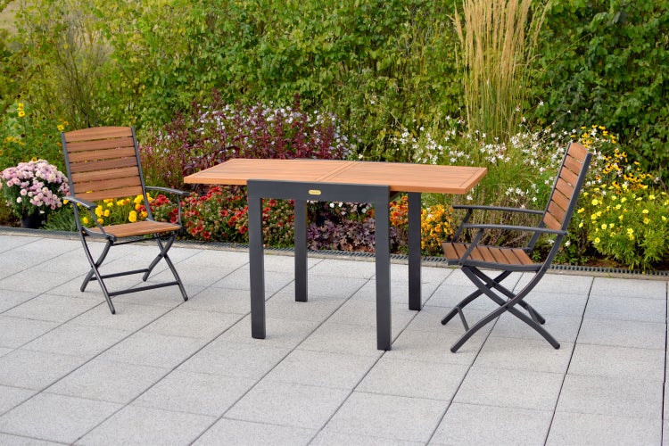 Santorin Gartenmöbelset 3tlg., Klappsessel, Balkonausziehtisch 65 (130) x 65 cm