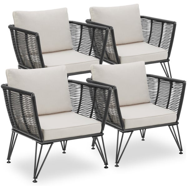 Garten-Loungesessel  tectake Sundo 75,5 x 67 x 71 cm rundes Polyrattan im Rope-Design anthrazit