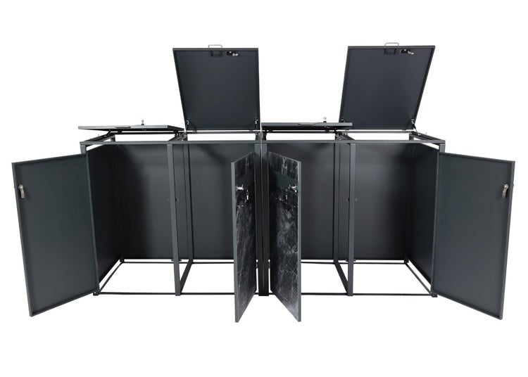 Dreifache Mülltonnenbox mit Öffnungen und Türen