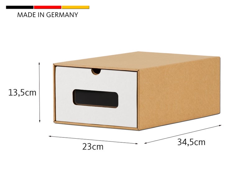 30x Schuhaufbewahrung BRAUN / WEISS mit Sichtfenster Aufbewahrungsbox Stapelbar Storage Box Schuhbox Schuhkarton Schuhschachtel Allzweckbox Schublade Pappe aus Kraftpapier