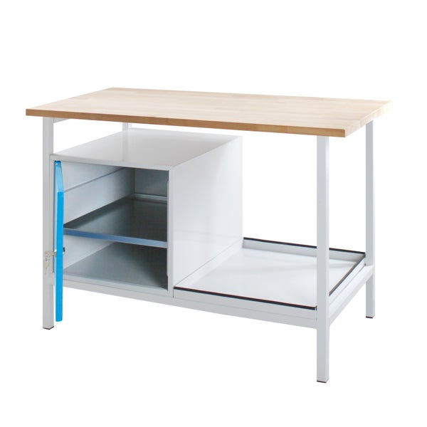 PROREGAL Werkbank Light Rhino mit Ablagefach 1 Tür HxBxT 82,5 x 120 x 60 cm Traglast 300 kg Lichtgrau Blau