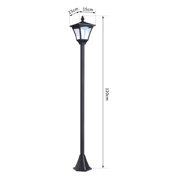 Outsunny Solar Laterne, Wegleuchte mit LED 30 Lumen, Kunststoff, 15 x 15 x 120cm, Schwarz