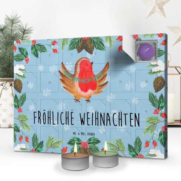 Mr. & Mrs. Panda Duftkerzen Adventskalender Rotkehlchen Weihnachten - Blau Pastell
