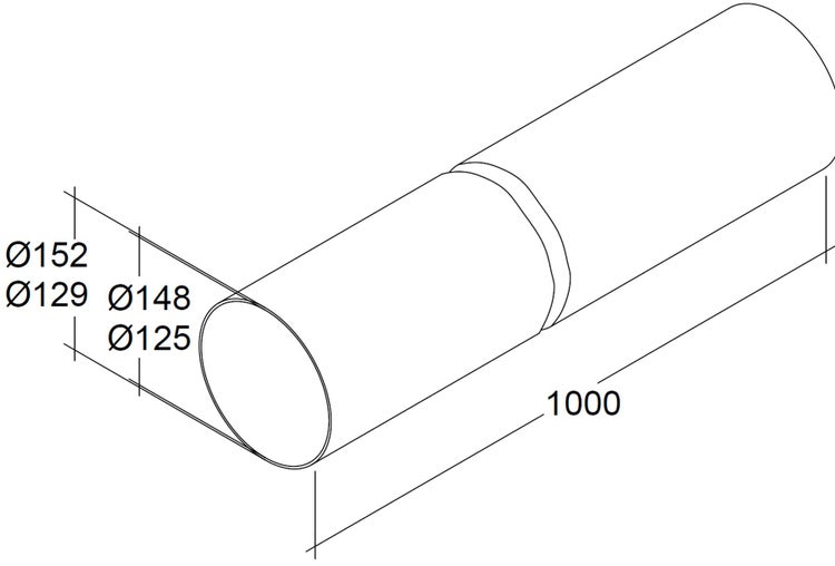 Technisches Rohr mit einhundert Zentimetern Länge und verschiedenen Durchmessern für Installationszwecke