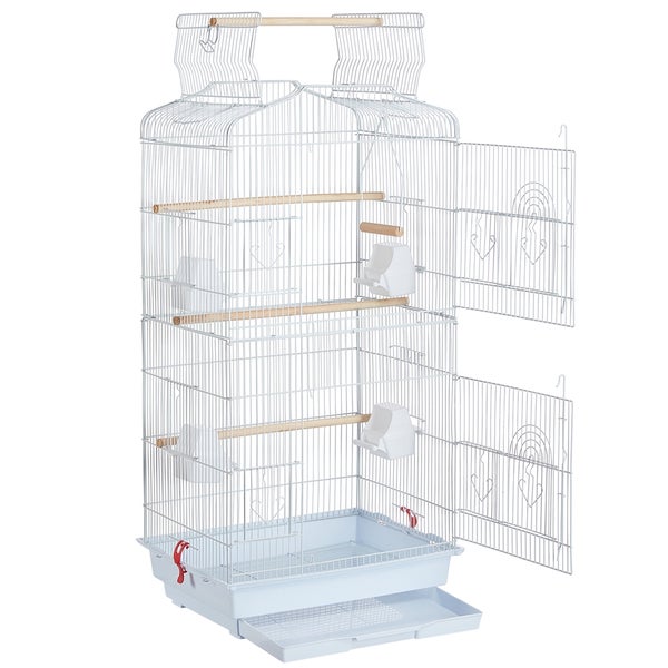 Yaheetech Vogelkäfig mit 4 Sitzstangen , Weiß