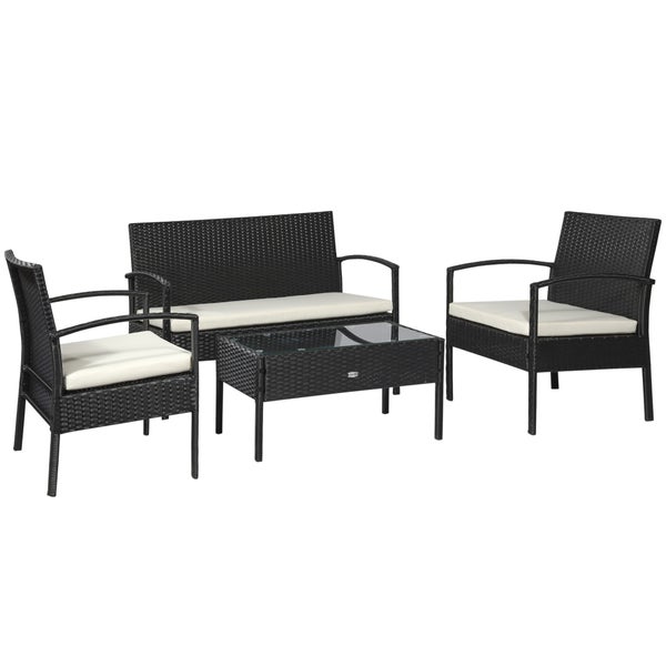 Outsunny Sitzgruppe, L75 x B40 x H38cm, PE Polyrattan, Metall, Hartglas, Polyester, mehrfarbig