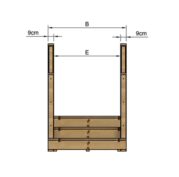 Technische Zeichnung eines Hochbeets mit Maßangaben