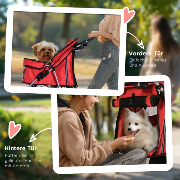 PawHut Hundewagen, 75L x 45B x 97H cm, 600D Oxford, Nylon-Netzgitter, Rot