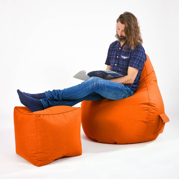 Green Bean Sitzsack-Hocker 40x40x40cm mit EPS-Perlen Füllung - Fußhocker Fußkissen Sitz-Pouf für Sitzsäcke - Bodenkissen für Kinder und Erwachsene - Fußablage Sitzkissen Sitzhocker Orange