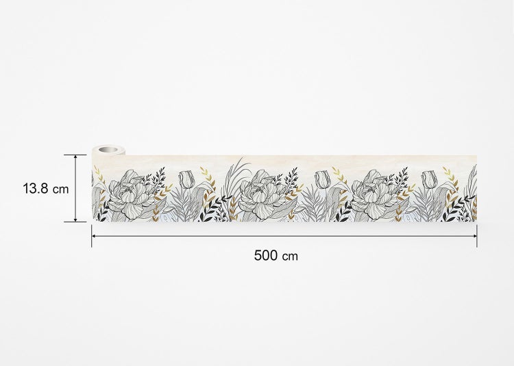 Tapetenbordüre mit floralem Muster, Maße 13,8 Zentimeter mal 500 Zentimeter.