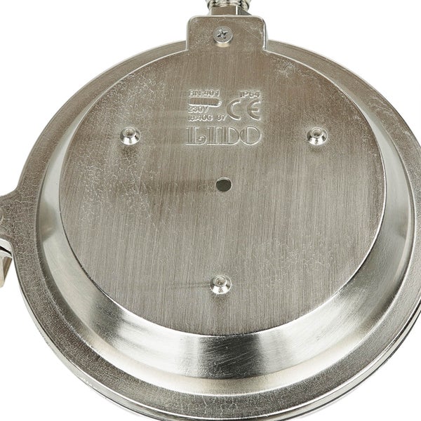 Detailansicht einer runden Deckenleuchte aus Metall