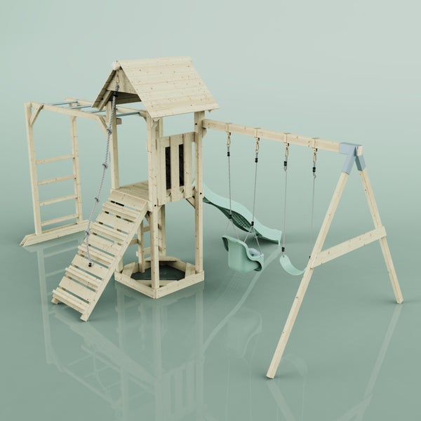 OutdoorToys Spielturm Örebro aus Holz in Grün Babyschaukel
