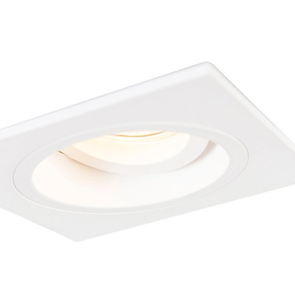 Weißer quadratischer Einbaustrahler, schwenkbar.