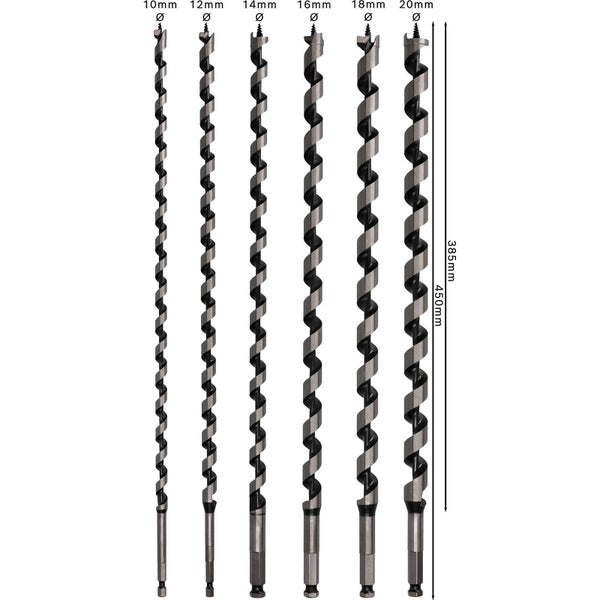Verschiedene Holzbohrer mit Durchmessern von 10 mm bis 20 mm