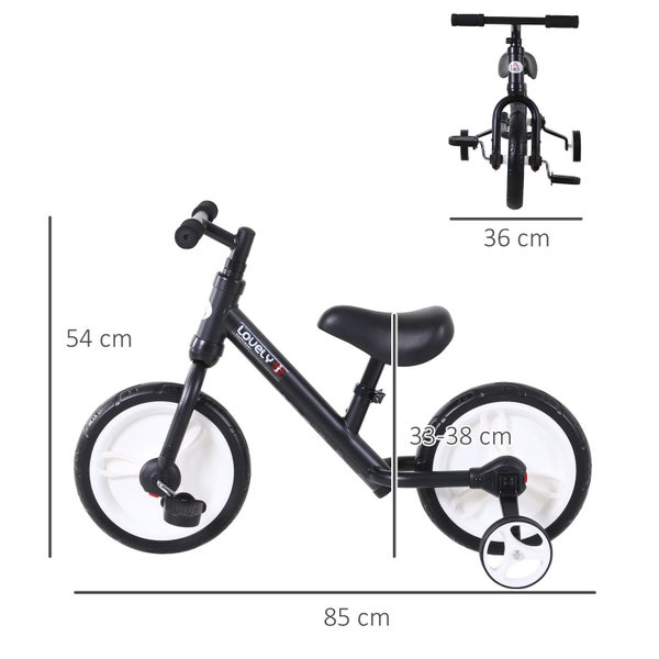HOMCOM Kinder Laufrad, L85 x B36 x H54 cm, PP, Metall, EVA, Schwarz
