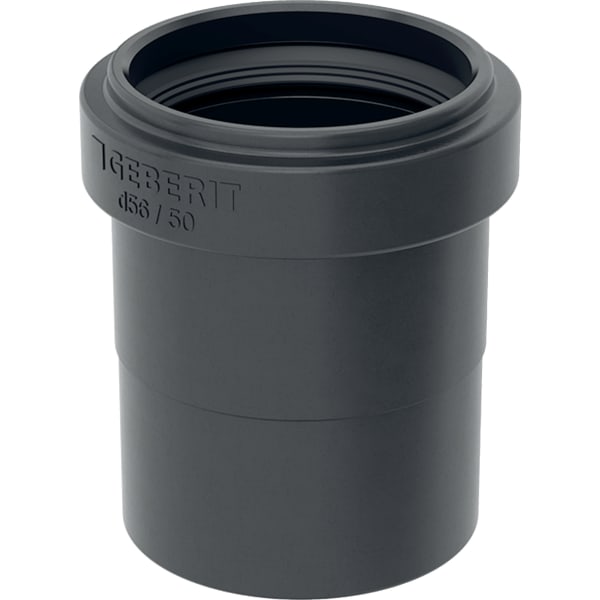 Geberit Übergangsstück aus Kunststoff für Rohre mit Durchmesser 56 Millimeter auf 50 Millimeter.