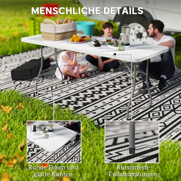 Outsunny Gartentisch Klappbar 180 x 74 cm Wetterfest Buffettisch mit Tragegriff  Klapptisch Campingtisch für Garten Terrasse und Balkon Weiß