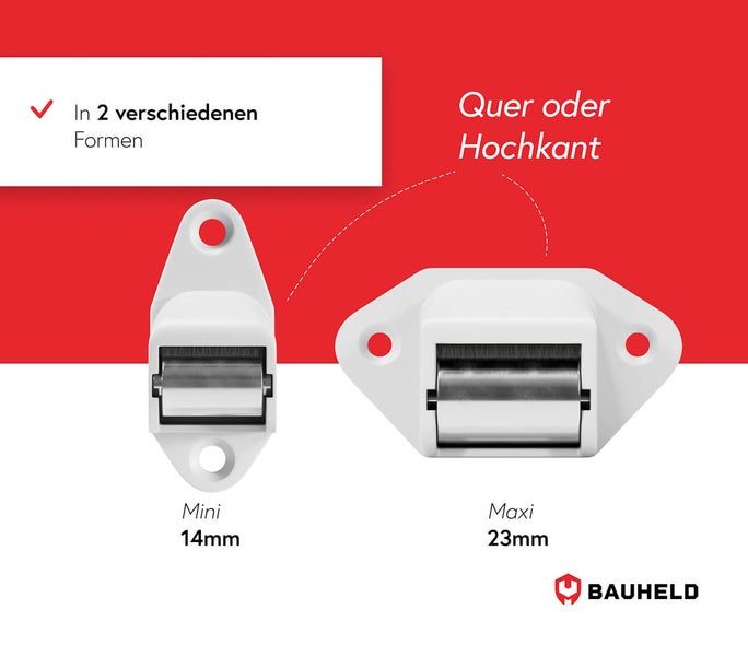 Zwei verschiedene Bauheld Rollenverschlüsse in unterschiedlichen Bauformen.