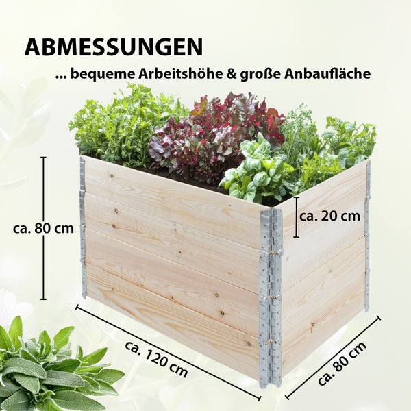 Hochbeet aus Holz 120x80x80 cm Palettenrahmen 4-teilig stapelbar Pflanzbeet Garten Balkon natur