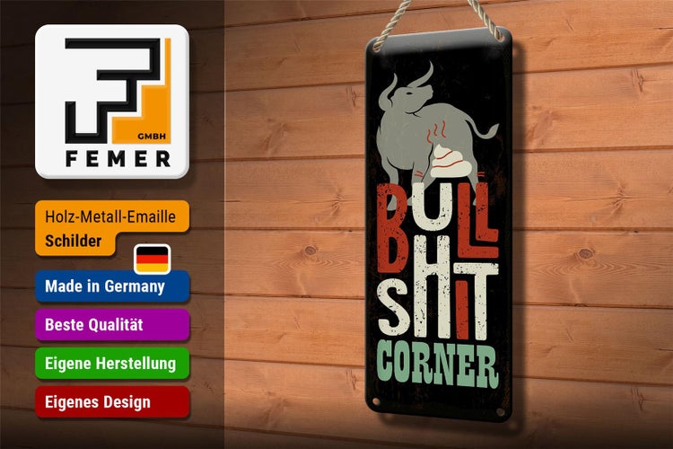 Blechschild Spruch Bullshit Corner Stier 10x27cm