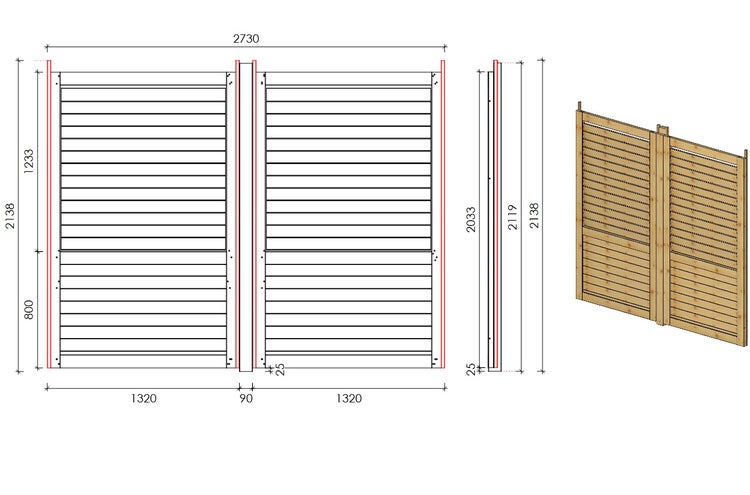 Zaun, Holzlamellenpanel, Set - grün imprägniert
