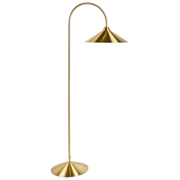 Stehleuchte mit gebogenem Arm und konischem Schirm