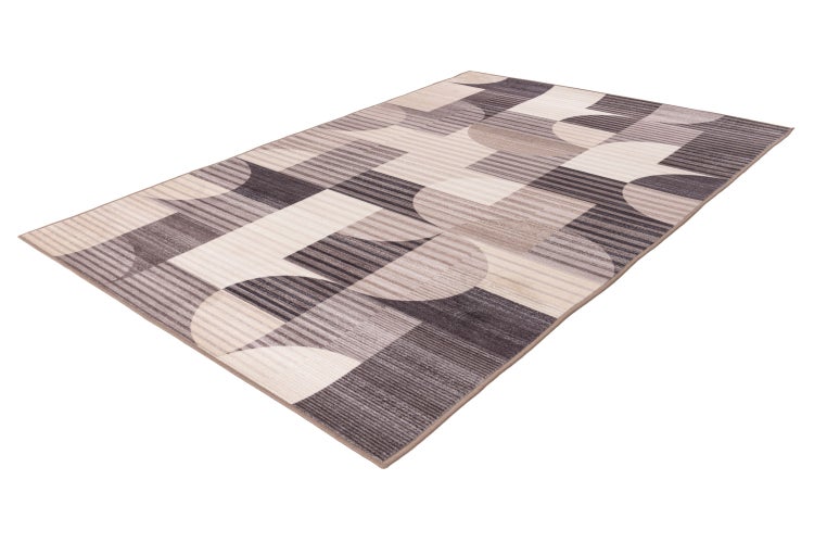 Rechteckiger Teppich mit abstraktem geometrischem Kreisdesign und gestreifter Textur