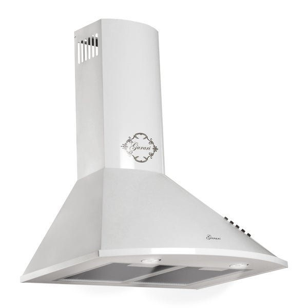 Wandhaube Gurari mit integrierter Beleuchtung und Metallfettfilter im modernen Design.