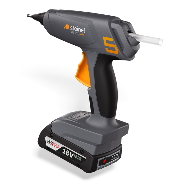 Steinel Akku Heißklebepistole MG 5011 AMP mit 18 Volt Akku für präzises Kleben