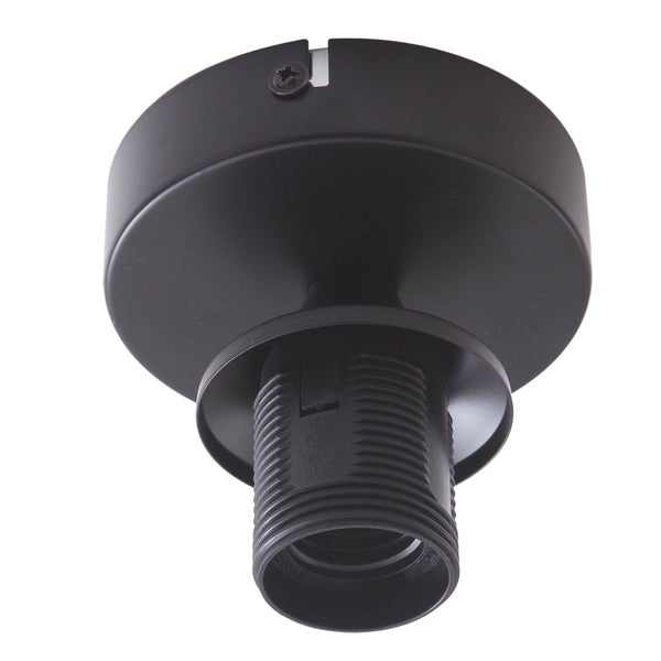 E27 Lampenfassung mit Deckenbaldachin aus schwarzem Kunststoff, mit Gewindeaußenseite.