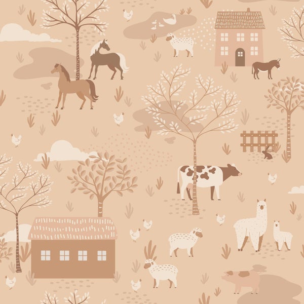 Bauernhof-Muster mit Tieren und Häusern