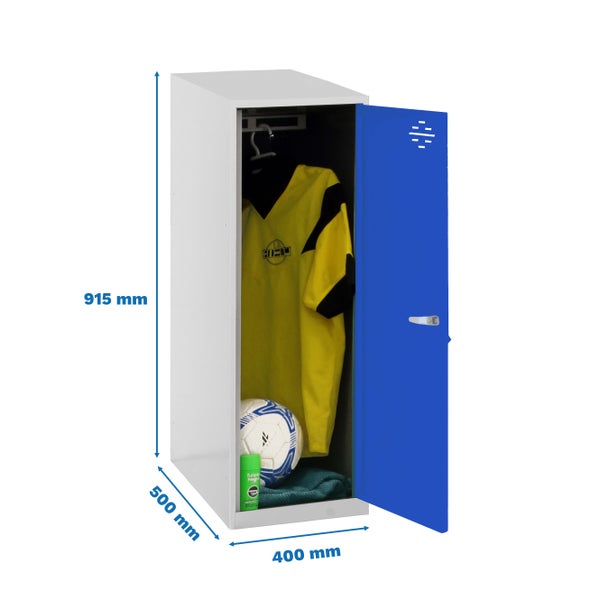 Spind mit geöffneter Tür, Maße 915 x 500 x 400 Millimeter
