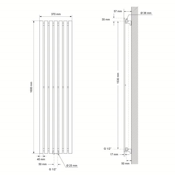ECD Germany Stella Design Paneelheizkörper - 370 x 1600 mm - Anthrazit - Heizkörper Handtuchwärmer Handtuchtrockner Designheizkörper Badheizkörper