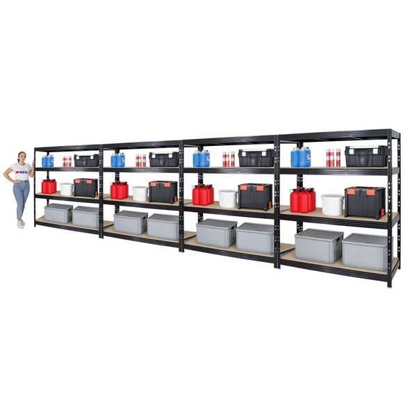 PROREGAL Mega Deal 4x Profi Schwerlastregal Rhino HxBxT 180 x 160 x 60 cm 4 Spanplatten-Ebenen 8mm Fachlast 500 kg Schwarz