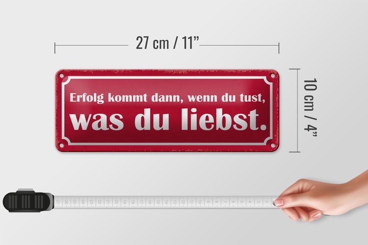 Blechschild Spruch 27x10cm Erfolg du tust was du liebst Dekoration