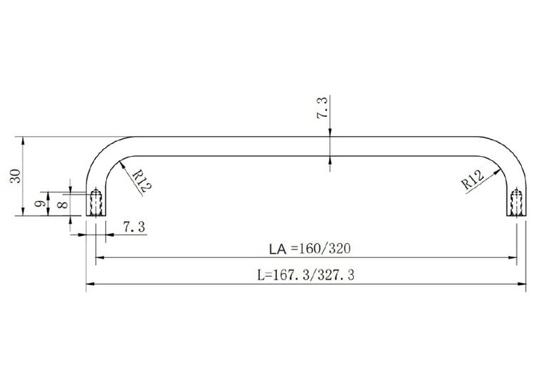 Technische Zeichnung eines Bügelgriffs mit Maßangaben