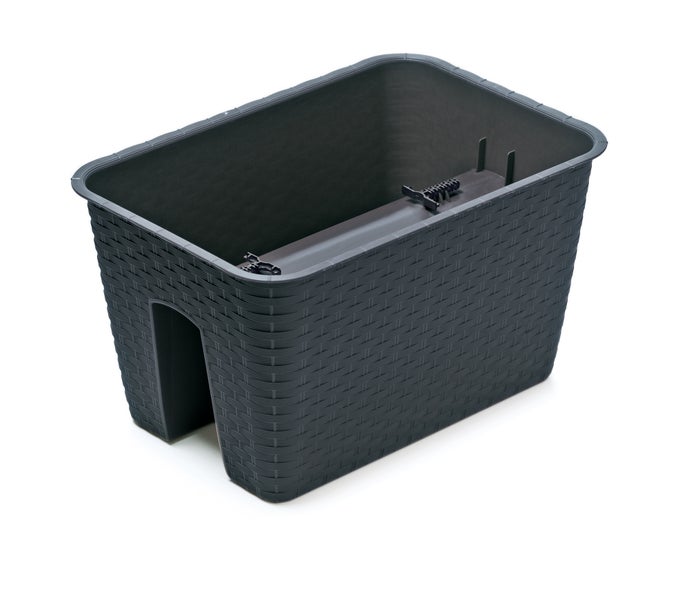 Balkonkasten Anthrazit 40x27x22,5 Rattan Optik Blumenkasten  Geländertopf Balkongeländer Blumentopf