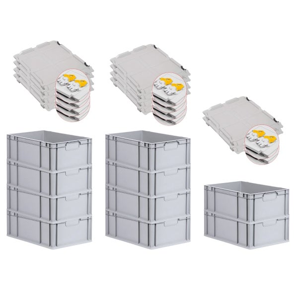 PROREGAL Spar Set 10x Eurobox Nextgen Economy Mit Scharnierdeckel & Gelben Schiebeschnappverschlüsse Griffe Geschlossen HxBxT 22 x 40 x 60 cm 44 Liter