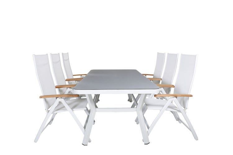 Virya Gartenset Tisch 100x200cm und 6 Stühle Panama weiß, grau. 100 X 200 X 74 cm