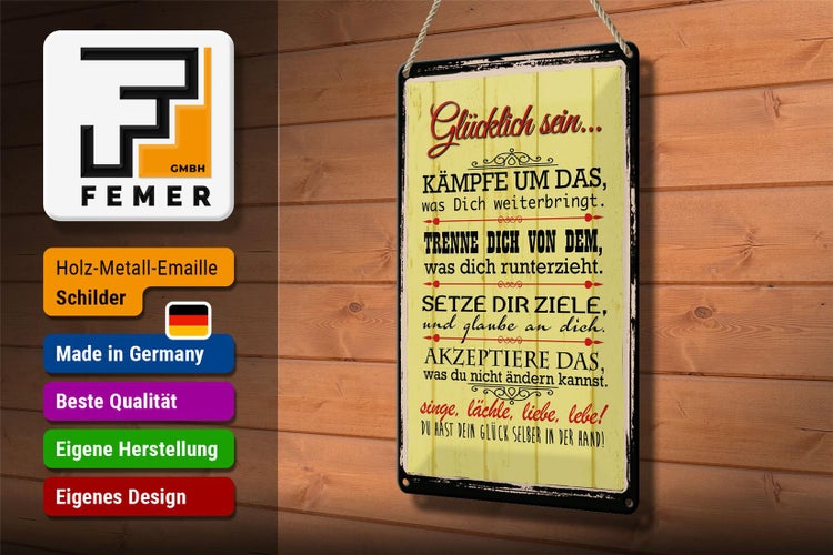 Blechschild Spruch 20x30cm Glücklich singe lächle liebe