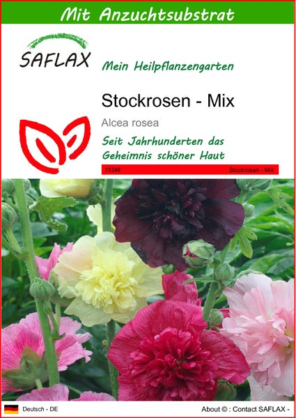 SAFLAX  - Stockrosen - Mix - Alcea rosea - 100 Samen - Mit keimfreiem Anzuchtsubstrat