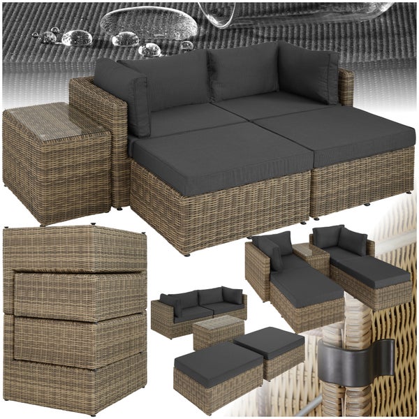 Rattan Lounge tectake San Domino mit Sicherheitsglasplatte mit Aluminiumgestell natur